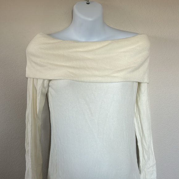 Pinkblush Off White Cream Ribbed Off-Shoulder Long Sleeve Maternity Mini Dress - Picture 5 of 10